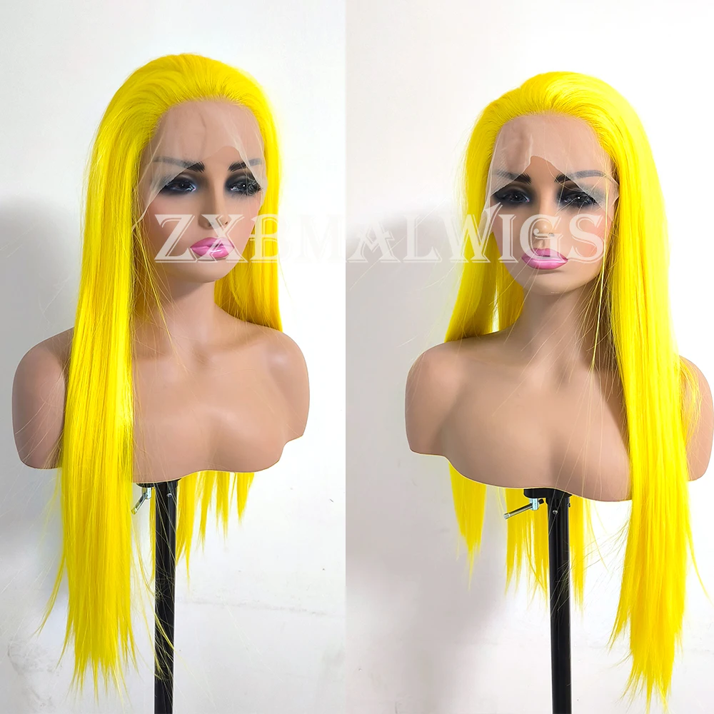 

ZXBMALWIGS Yellow Blonde Straight Synthetic Lace Front Wigs For Women Lace Frontal Wig Pre Plucked Hairline Baby Hair