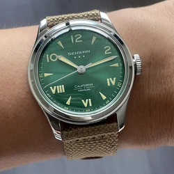 Orologio a carica manuale con quadrante rosso California Orologio militare da campo vintage smaltato Orologio Seizenn Orologio meccanico da uomo luminoso