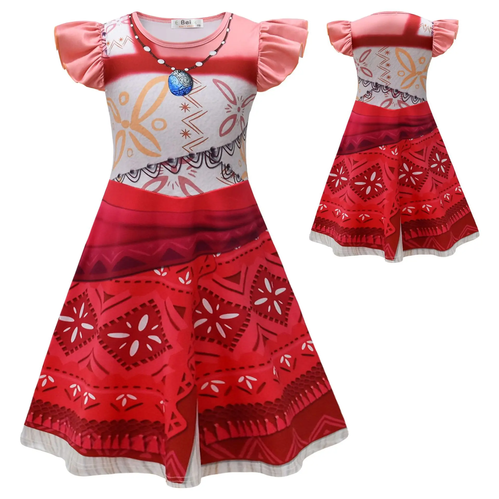 Costume cosplay di Halloween per bambini, ragazze, anime, stampa di cartoni animati, volant, maniche corte, abito da principessa del mare, gioco di ruolo di Natale