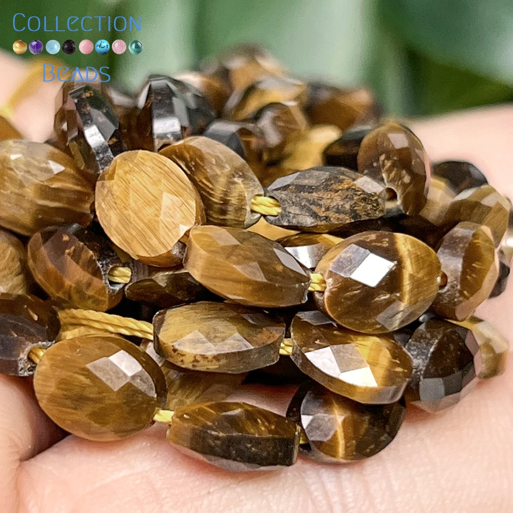 23pcs 6x8mm Natural Yellow Tiger Eye Faceted Ellipse Loose Spacer Beads for Jewelry Making DIY Bracelet Necklace Accessories