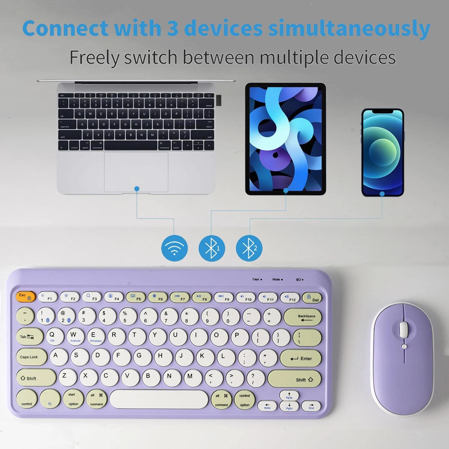 Dual mode Bluetooth Keyboard and Mouse 2.4G Wireless Multi-Device Keyboard Mouse Compatible with Mac/Windows/iOS/Android Combo