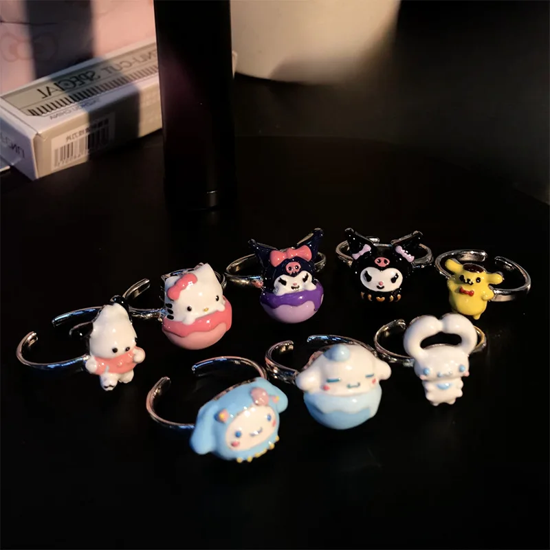 

Sanrio Anime HelloKitty Ring Kuromi Mymelody Cinnamoroll Kawaii Open Ring Cartoon Cute Exquisite Accessorie Adjustable Size Girl