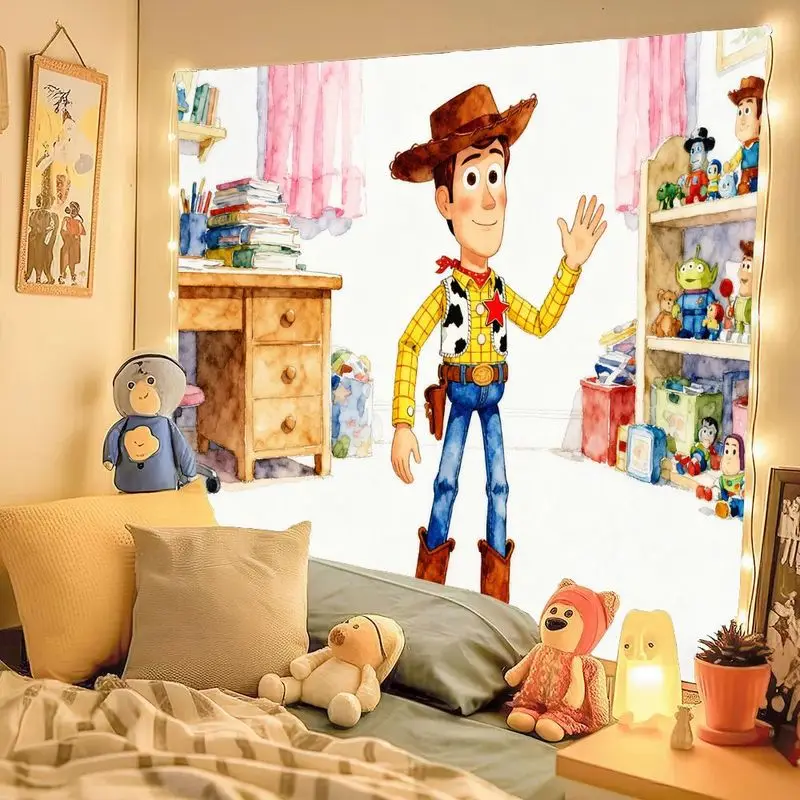 1 Buah Permadani Koboi Woody Disney Pixar Toy Story, Seni Dinding Poliester Berwarna-warni untuk Dekorasi Kamar Tidur Anak-anak Ruang Tamu, Hadiah untuk Penggemar