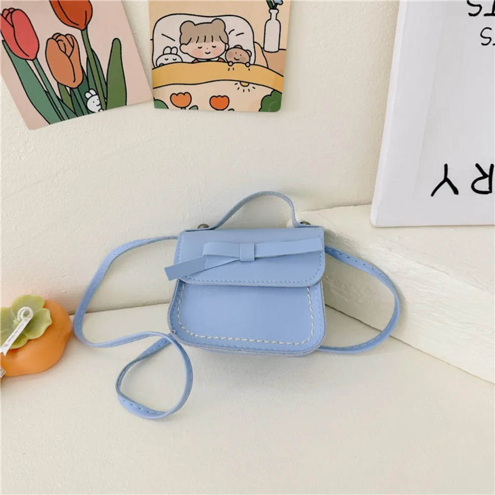 Cool PU Leather Bow Shoulder Bag Handbag Solid Color Bow Crossbody Bag Wallet Coin Purse Children Small Bag Gift