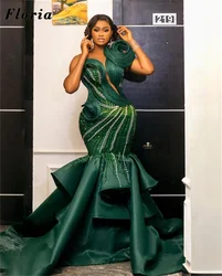 African Green Mermaid Evening Dresses Aso Ebi Black Girls Beaded Prom Dress Crystals Wedding Party Dress Robe Du Soir Customized