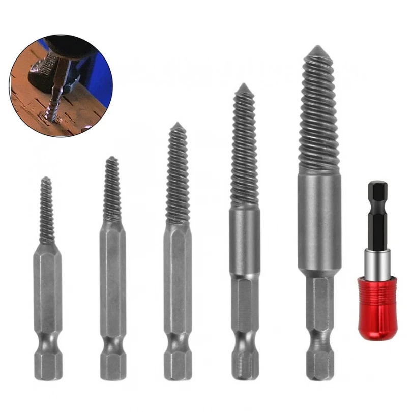 6pcs Damaged Screw Extractor Kit with Quick Self-Locking Lever Post Tool Kit Fine Threaded Damaged Screw Stud Remover