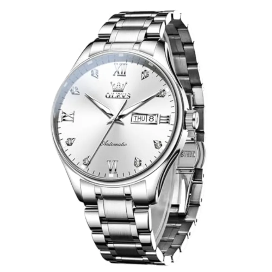 

Automatic Watches for Men Self Winding Mechanical Wristwatch Luxury Business Dress Stainless Steel Luminous Waterproof Calendar