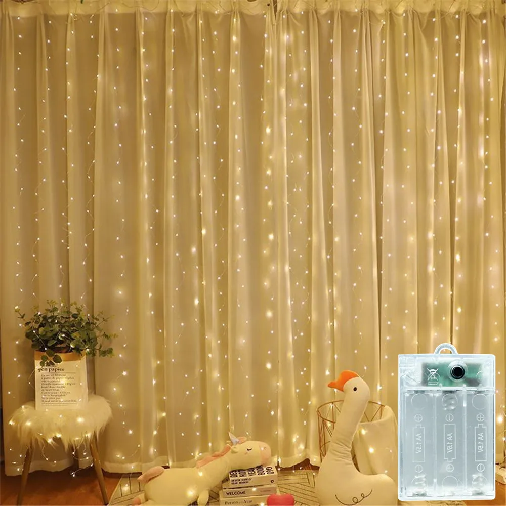 

100/200/300/600LED Curtain String Light Decor Battery Power 2026 Ramadan Decoration for Eid Mubarak Wedding Valentine's Day