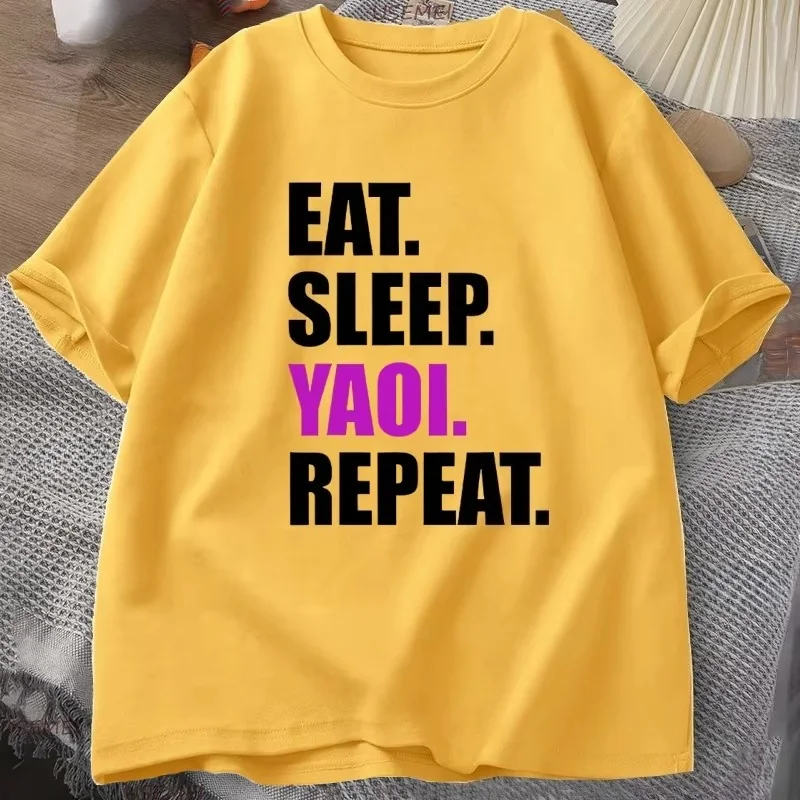 Eat Sleep Yaoi Repeat T Shirt Manga Tshirt Men Women Cotton Breathable T-shirt Men's Short Sleeve Round Neck Tees Clothes