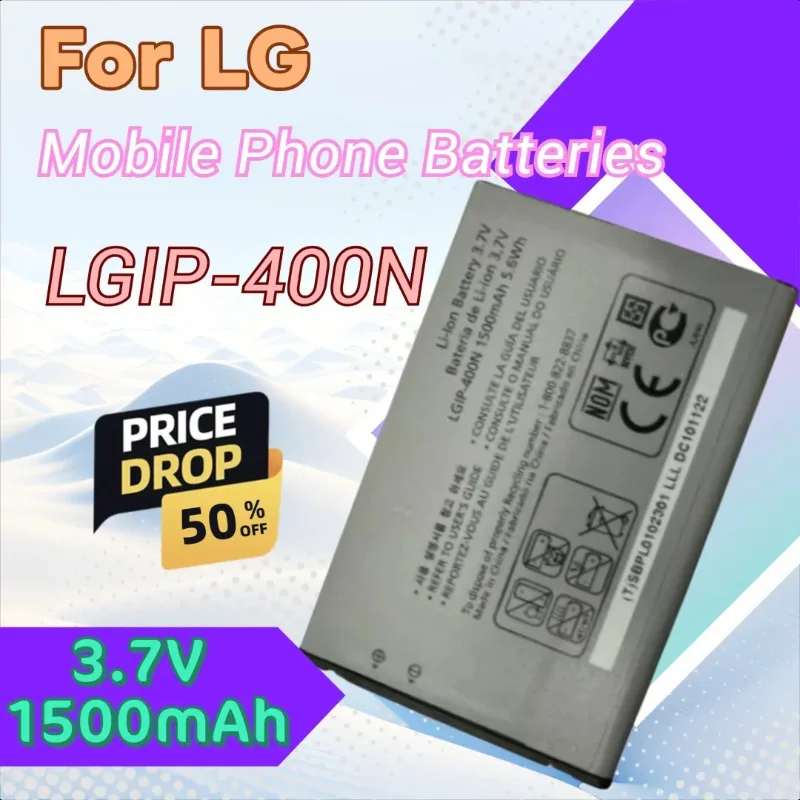 

Аккумулятор LGIP-400N 3,7 В, 1500 мАч для LG OPTIMUS M/C/U/V/T/S/1 VM670 LS670 MS690 P503 PSO0 P520 PS05 P509, высококачественный аккумулятор