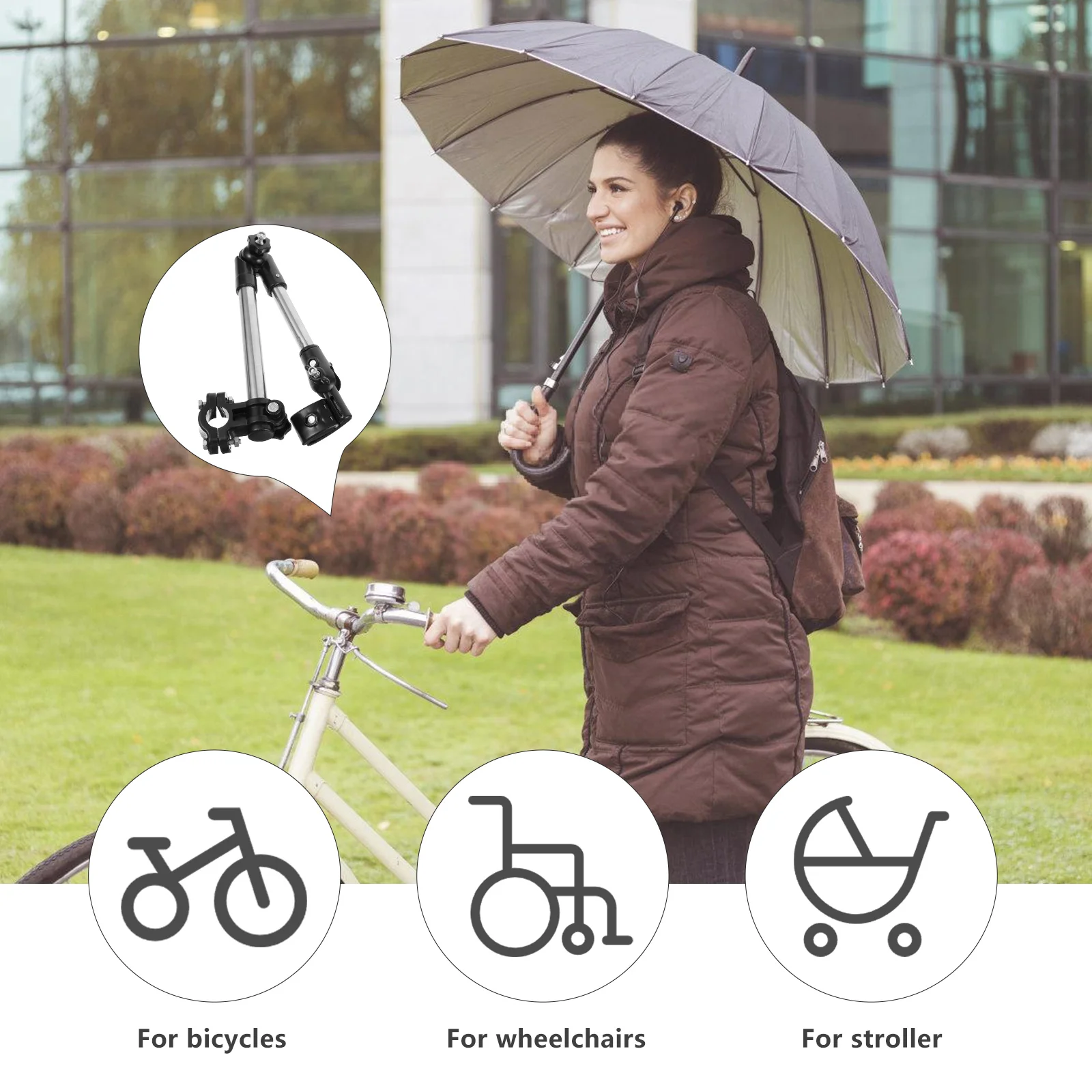 Adjustable Umbrella Mount Stand for Bike Stainless Steel Practical Attachment for Cycling Rain Sun Protection Portable