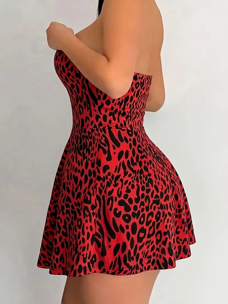 Trägerloses, ärmelloses, kurzes A-Linien-Kleid mit tailliertem Schnitt im Spicy-Girl-Party-Stil für Damen – Detail 3