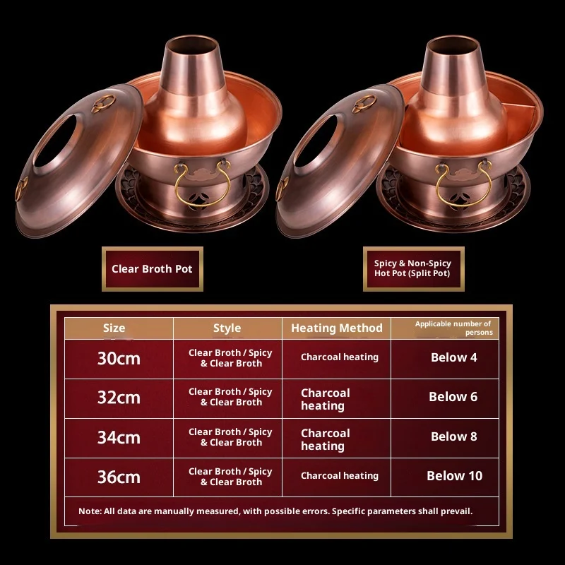 Copper hot pot pure copper thickened charcoal traditional double-sided shabu 3