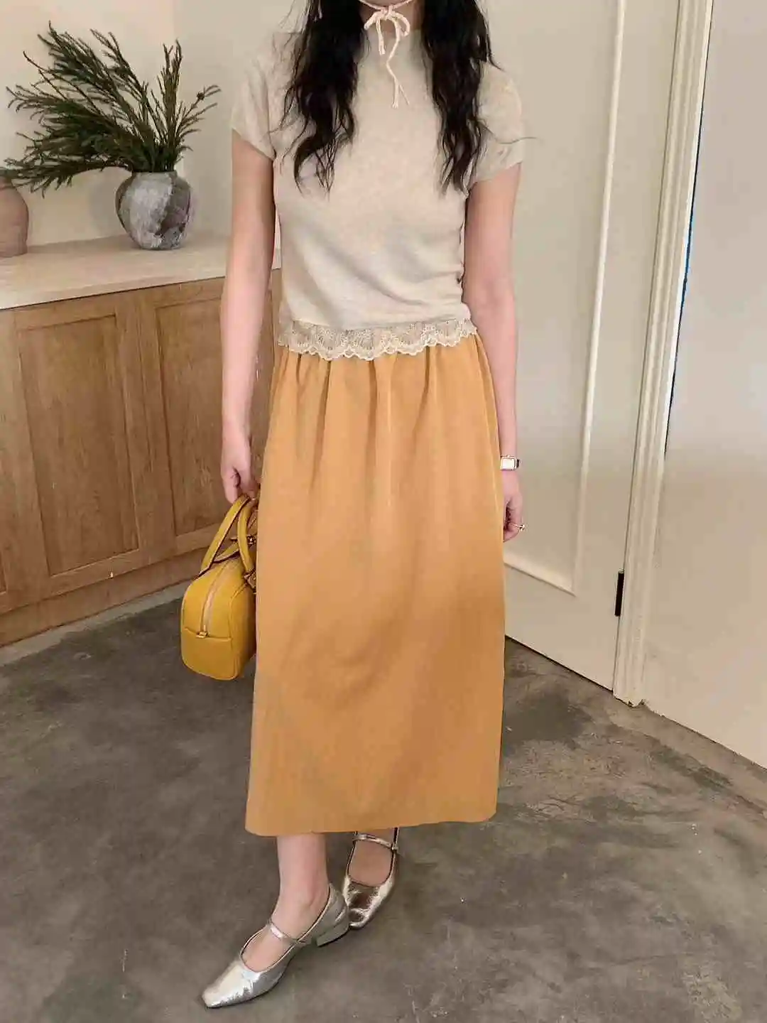 Koreanische Chic Gestreiften Farbe Blo ort Sve T-shirt frauen Sommer Slim Fit Gestrickte Körper Spitze ter Ne Splice Top