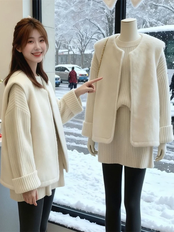 Canotta rotonda allentata Ne Svel Canotta da donna autunno inverno Faionable Capispalla Canotta Vestibilità comoda Colore