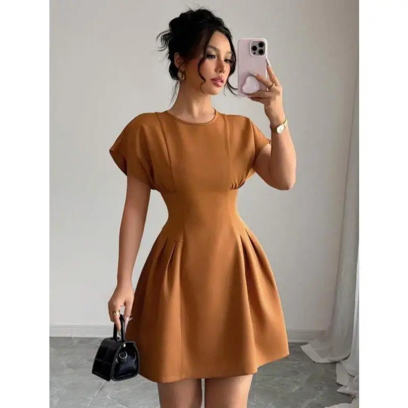 

Ele Pure Color Waist-Cinching ort Skirt Summer Season Cross-Border Sle Casual Sportswear Set Seven-Quarter Sve