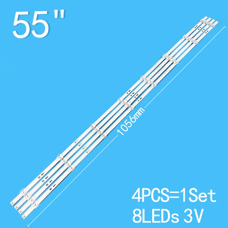 

New 4PCS/lot 1056mm 8LEDs 3V For 55" TV 55V1A-J HZ55A51 HE55A55 H55E3A-Y HZ55A65E HZ55A52 JL.D55081330-003FS-M_V03 JL.D55081330