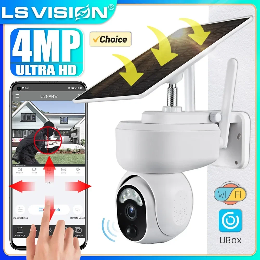 

LS VISION 2K WiFi Solar Surveillance Camera Outdoor Wireless Security Cameras PTZ Motion Detection 2-Way Audio Security Cameras