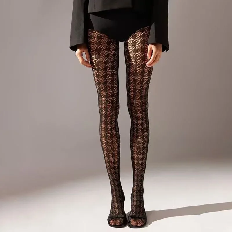Sexy Floral Tights Sheer Openwork Jacquard Fishnet Pantyhose Women Fashion Design Stretch Mesh Stockings Elastic Leggings 1/2pcs