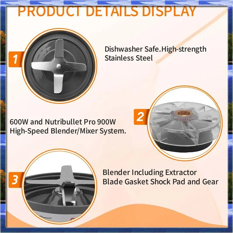 AS59 -Blender Blade Spare Parts Including Extractor Blade Gasket Shock Pad And Gear For Nutribullet 600W 900W Blender
