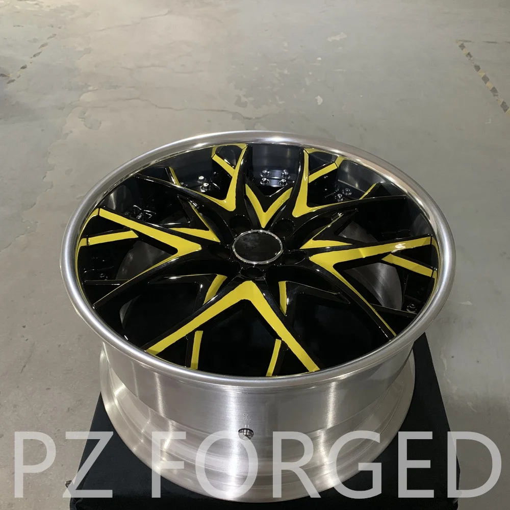 

New 18-22 Inch Black Yellow Two-Piece Multi-Spoke Deep Lip Alloy Car Wheels 40mm Offset 25mm Backspace 98mm PCD
