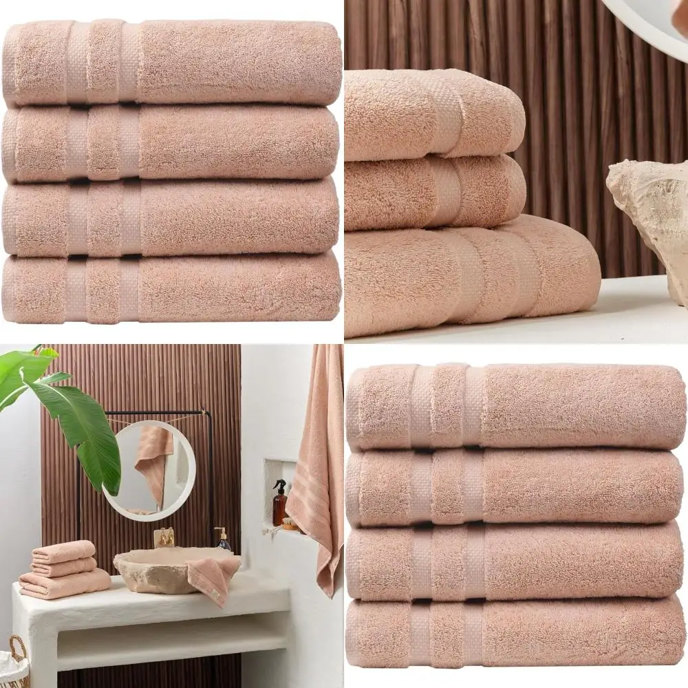 

Набор из 4-х роскошных турецких банных полотенец из хлопка, цвет розовый | Мягкий, прочный, впитывающий | Плюшевые полотенца гостиничного качества
