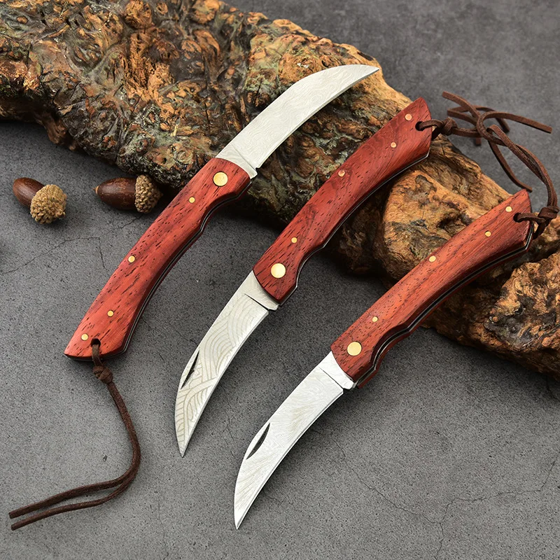 Modello laser 3CR13 Coltello a lama pieghevole in acciaio inossidabile Coltelli da tasca con manico in palissandro da campeggio all'aperto Strumento manuale per la sopravvivenza
