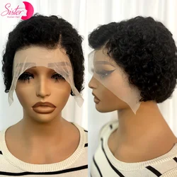 200% Density Short Afro Kinky Curly Human Hair Wigs 13x4 Transparent Lace Frontal Natural Pixie Cut Wig Bob Wigs for Women