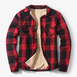 Men's Fleece Plaid Flannel Shirt Jacket Button Up Casual Cotton Jacket Thicken Warm Autumn Winter Fashion Outerwear Jackets