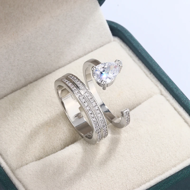 جديد سيدة خاتم الزواج الزركون خواتم فضية اللون للنساء موضة الزفاف المشاركة مجوهرات الطرف الديكور أشياء غريبة