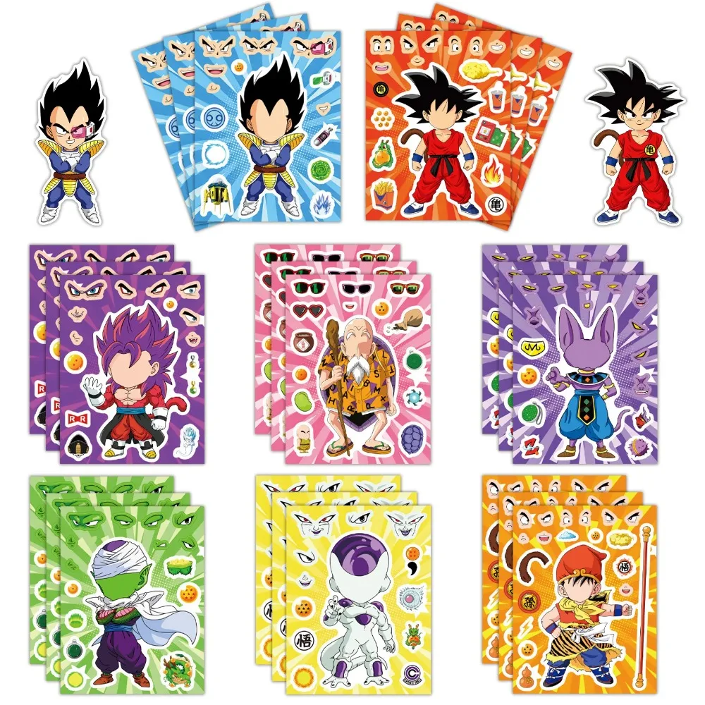 8/32 feuilles d'autocollants Anime Dragon Ball, puzzle de dessins animés, autocollants graffiti pour créer des visages, DIY pour skateboard, ordinateur portable, moto, jouets