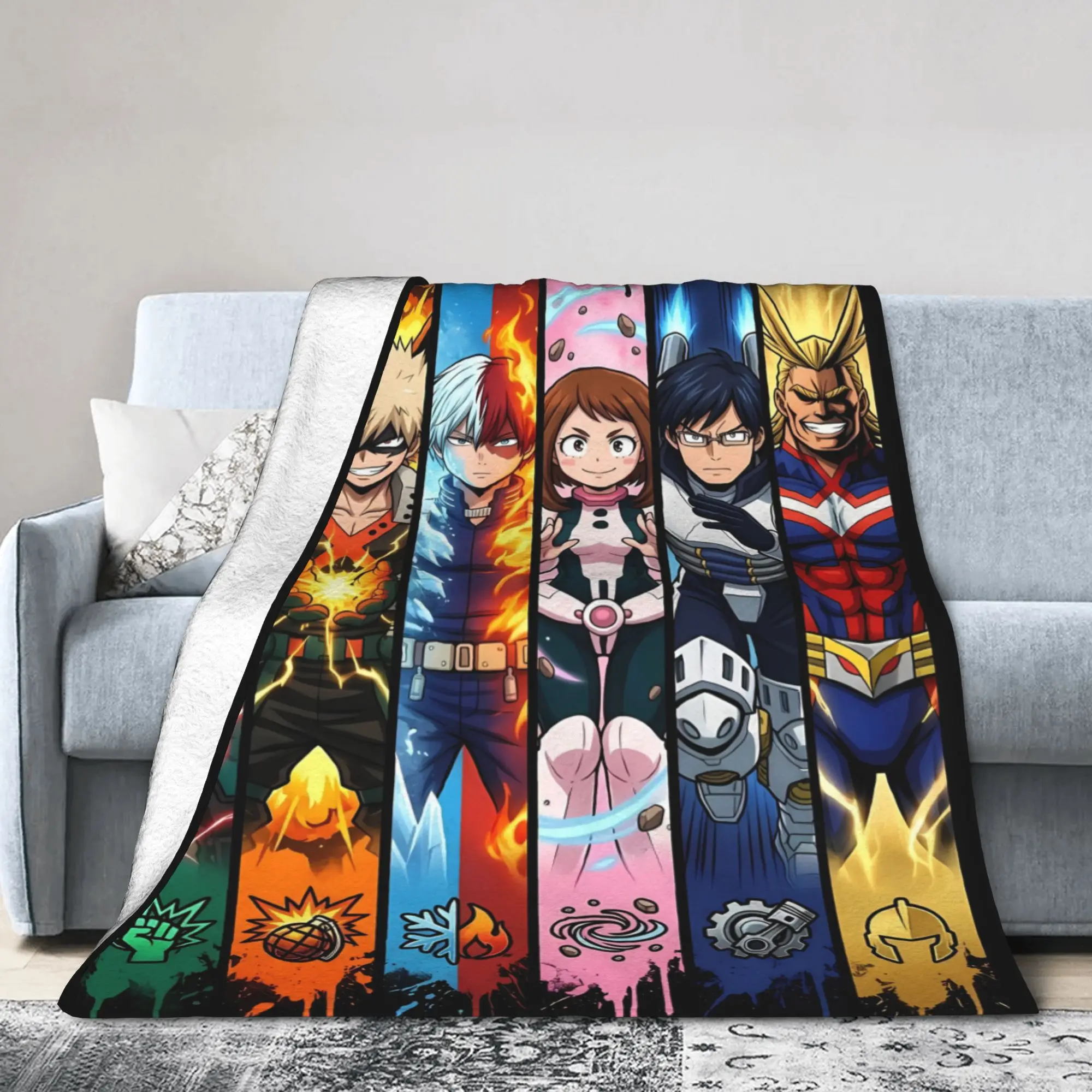 MHA Heroes Vertical Panel Blankets Quality Super Warm My Hero Academia Bedding Throws Winter Couch Chair Fashion Bedspread