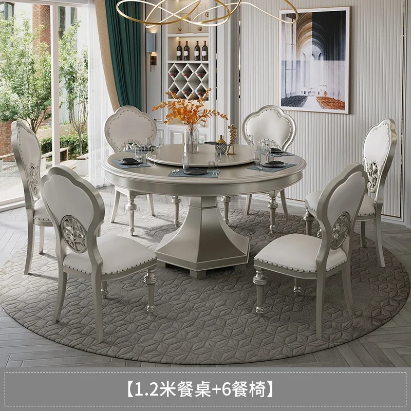 H Round household American solid wood dining table and chair combination size modern simple European style