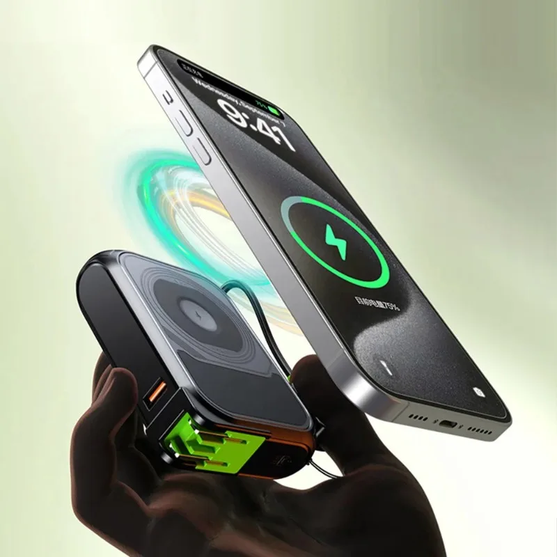 باور بانك مغناطيسي جديد لاسلكي فائق السرعة 20000 مللي أمبير في الساعة، قابس تيار متردد، مصدر طاقة متنقل مناسب لهاتف آيفون وشاومي وسامسونج #2