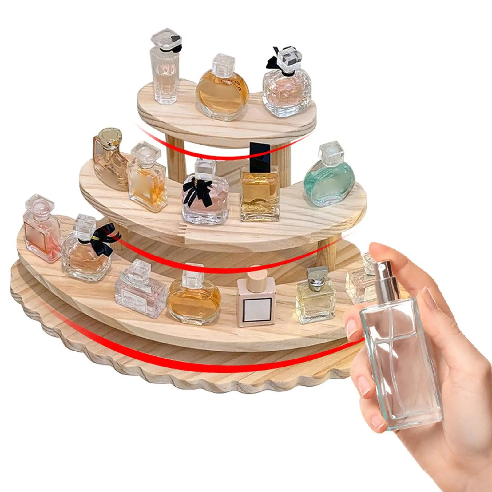 

Wooden Display Riser Shelf 3 Layered Makeup Organizer Rack for Dessert Model