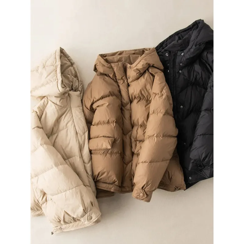 

2024 Winter Oversize Duck Down Coat Women Fashion Warm Thick Hooded Puffer Jackets Black Autumn Casual Pocket Parkas N12