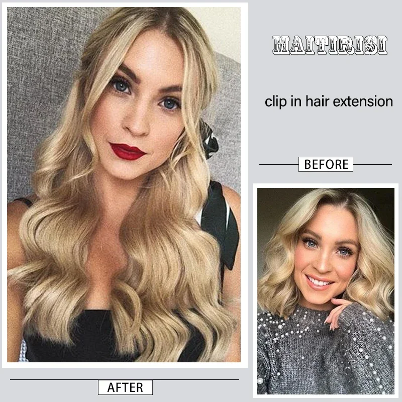 Longo Clipe Reto Em Extensões De Cabelo Para Mulheres, Pedaços De Cabelo Sintético, Clipe Ondulado Natural, Pedaços De Cabelo Grosso Falso, 16 Clipes, 22in, 7 Pçs/Set