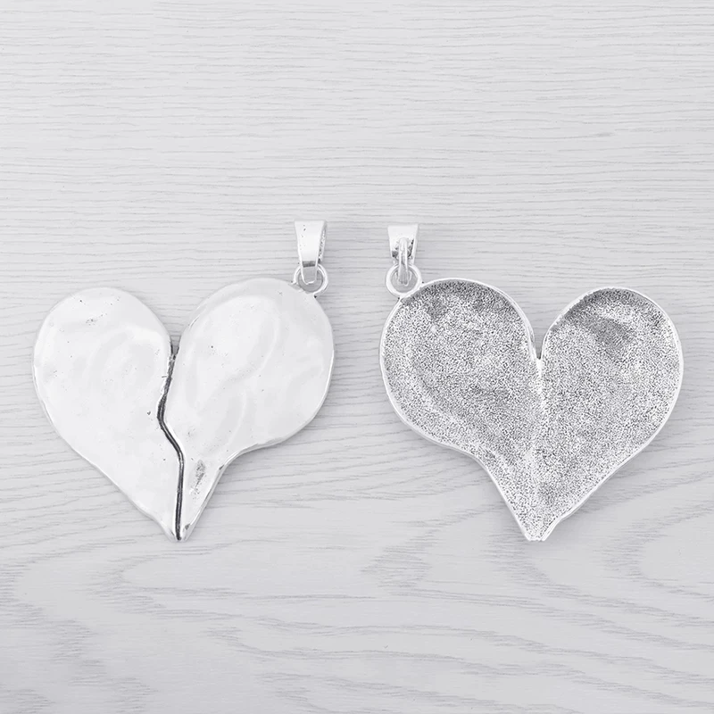 2 Pieces Tibetan Silver Color Large Hammered Heart Charms Pendants for DIY Necklace Jewellery Making Accessories