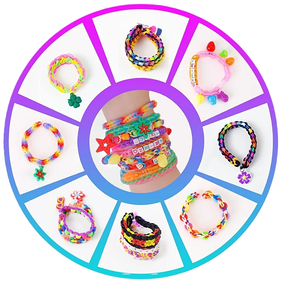 1300 Uds 24 rejillas/juego de bandas de goma fabricación de joyería DIY Kit de telar de banda de goma multicolor para pulseras conjunto de pulseras DIY bandas de telar