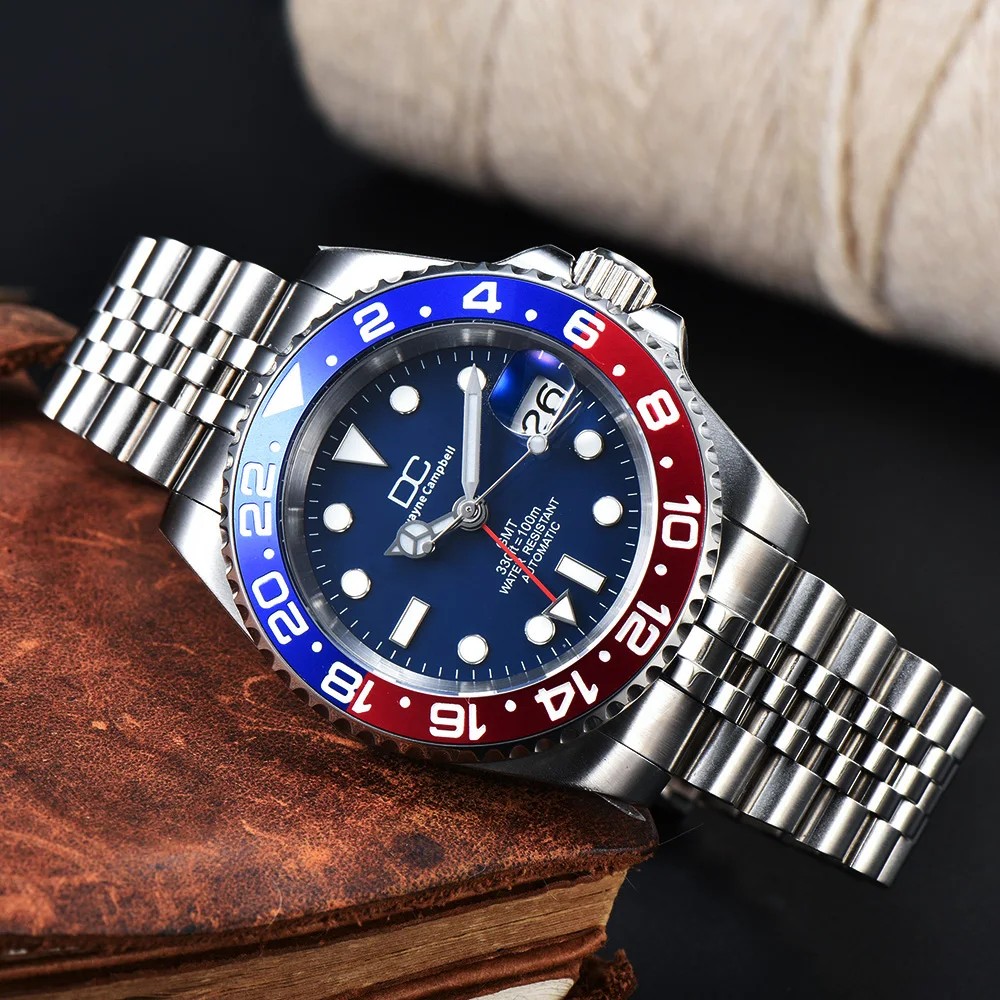 

40,5 мм GMT Механические часы Сапфировый алюминиевый безель Автоматические часы Водонепроницаемые часы из нержавеющей стали