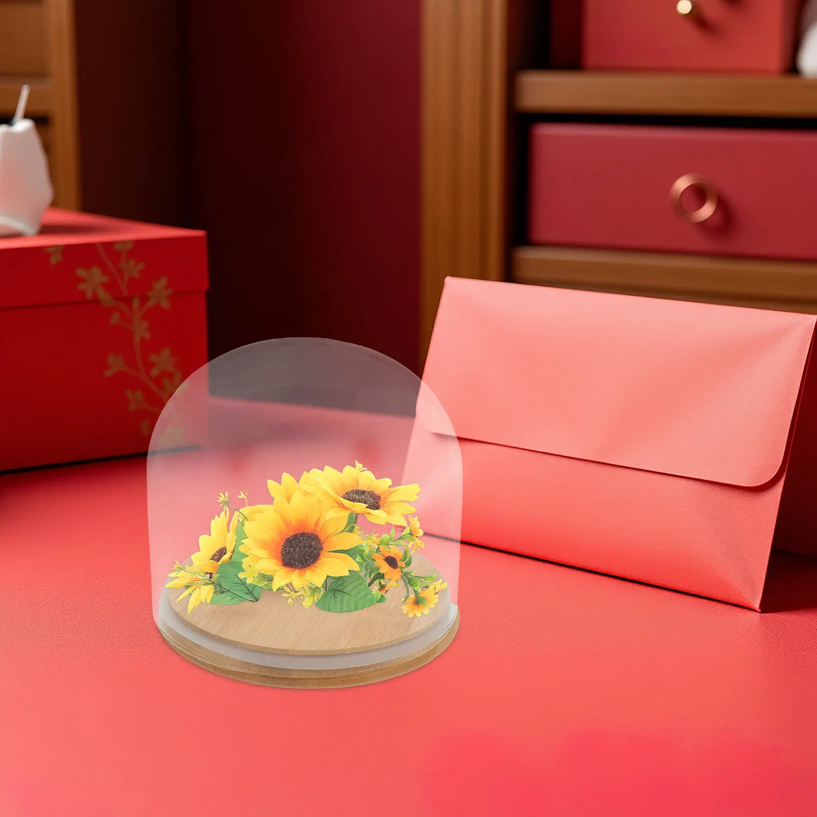 

Glass Dome Cloche for Eternal Flowers Preserved Flowers Cake Dessert Display Clear High Transparency Bell Jar with Sealed Bamboo