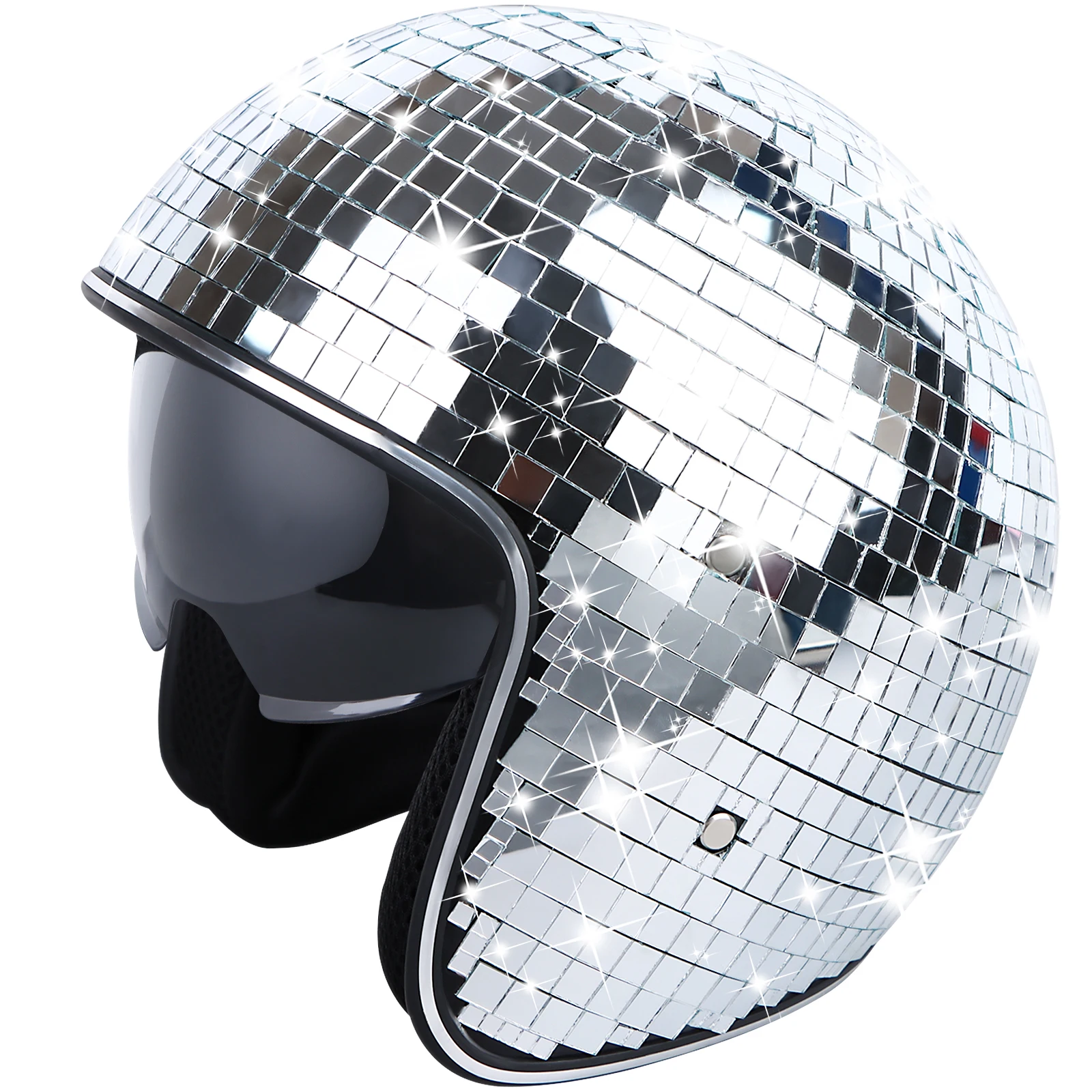 1Pc Shiny Glitter Punk Style Silver Retractable Sunshade Disco Ball Helmet Decoration