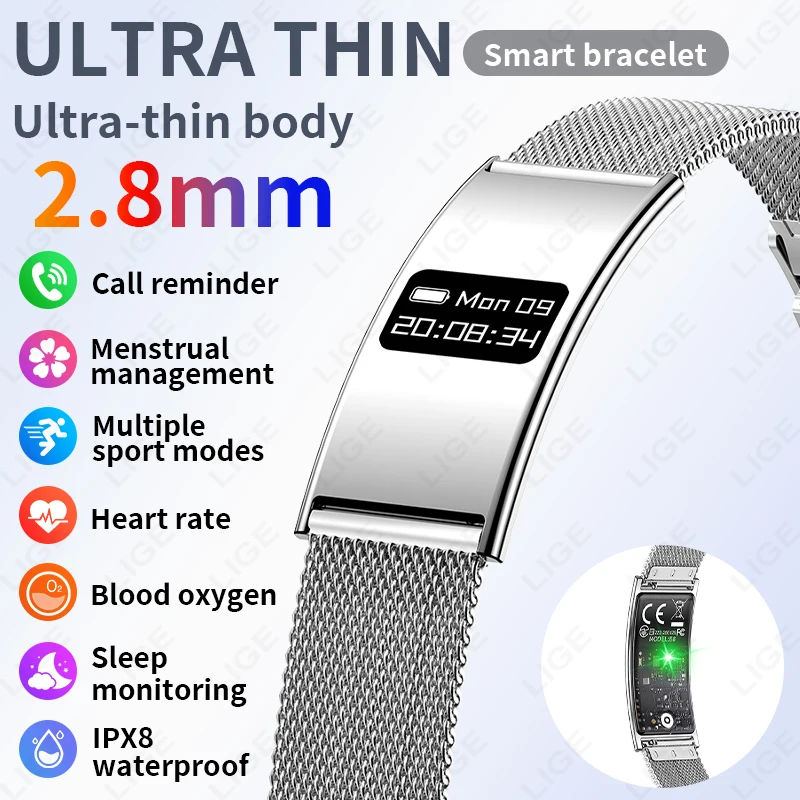 LIGE Ultra-thin Fashion Smart Wristband Pedometer Health Women Men Sports Waterproof Watch Heart Rate Blood Oxygen Bracelet 2026