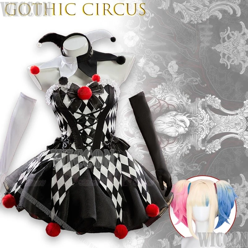 

Cos Store Alternative Gothic Lolita Circus Clown Cosplay Short Skirt Game Like Joker From Batman Arkham Series Carnaval Navidad