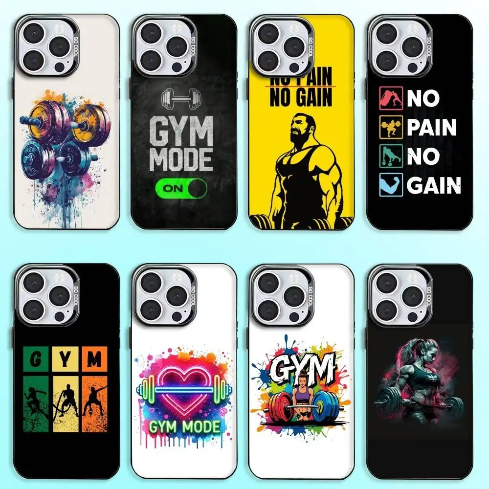 

Gym Fitness Bodybuilding Phone Case For iPhone17,16,15,14,13,12,11 Plus,Pro Max Colored Silver Plated Inside Cover