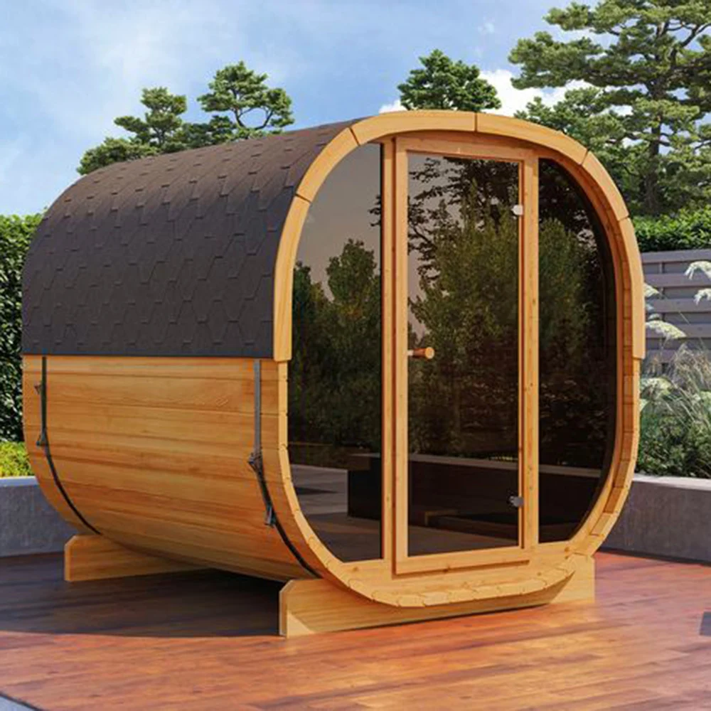 Modern Design 4~6 Person Solid Wood Cube Sauna Room Electric Heating Wet Steam Sauna For Villas Outdoor Usage