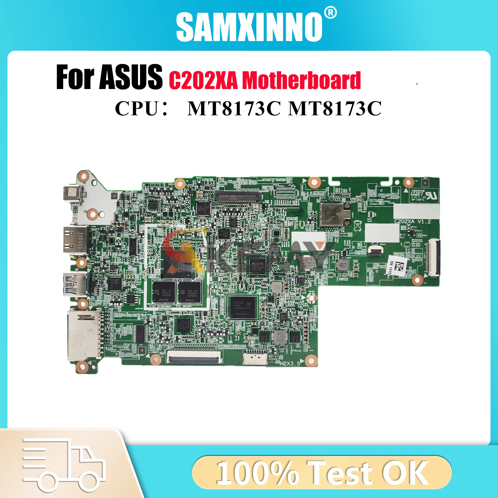 

C202XA Laptop Motherboard For ASUS Chromebook C202XA C202X Notebook Mainboard With MT8173C 100% tests OK fast shipping stk