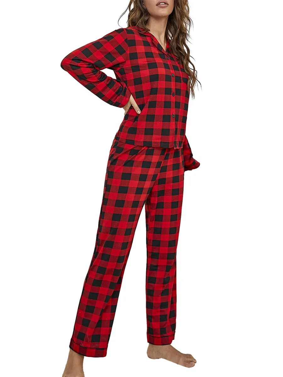 

Christmas Silk Pj Set for Women Red Plaid Snowman Snowflake Long Sleeve Button Down Shirt Pants Holiday Xmas Satin Pajamas