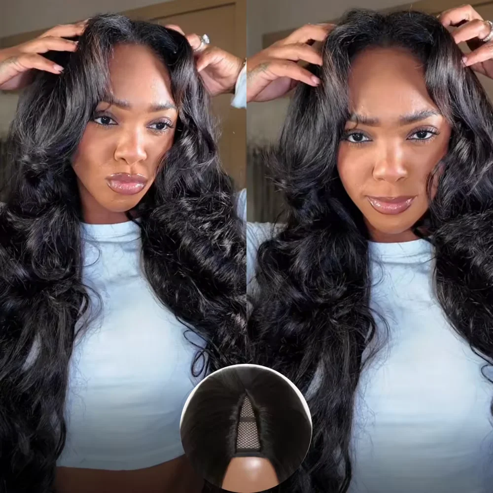 

16-32 дюймов V-образный парик из человеческих волос, длинная объемная волна, бразильский парик из волос для женщин, плотность 220, парик V-образной формы, бразильские парики из волос