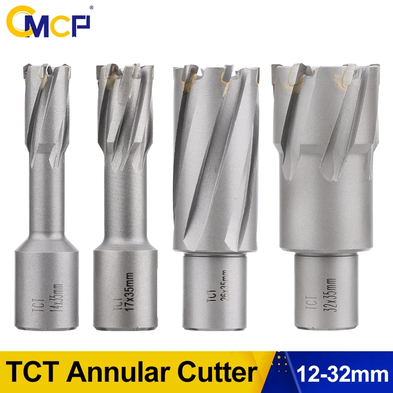 

CMCP 1Pc 12-32mm TCT Annular Cutter Weldon Shank Magnetic Drill Bits Carbide Alloy Core Drill 35mm Depth Metal Hole Saw